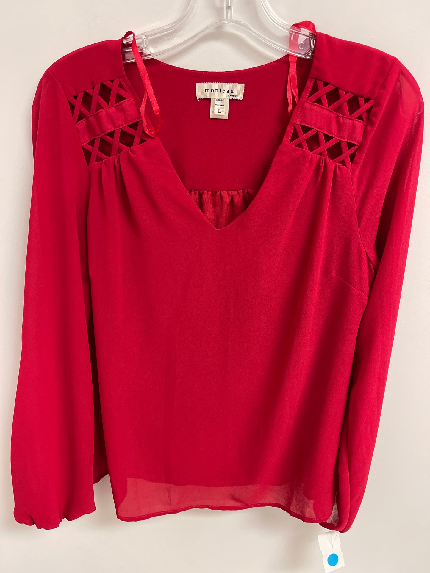 Top Long Sleeve By Monteau In Red, Size: L