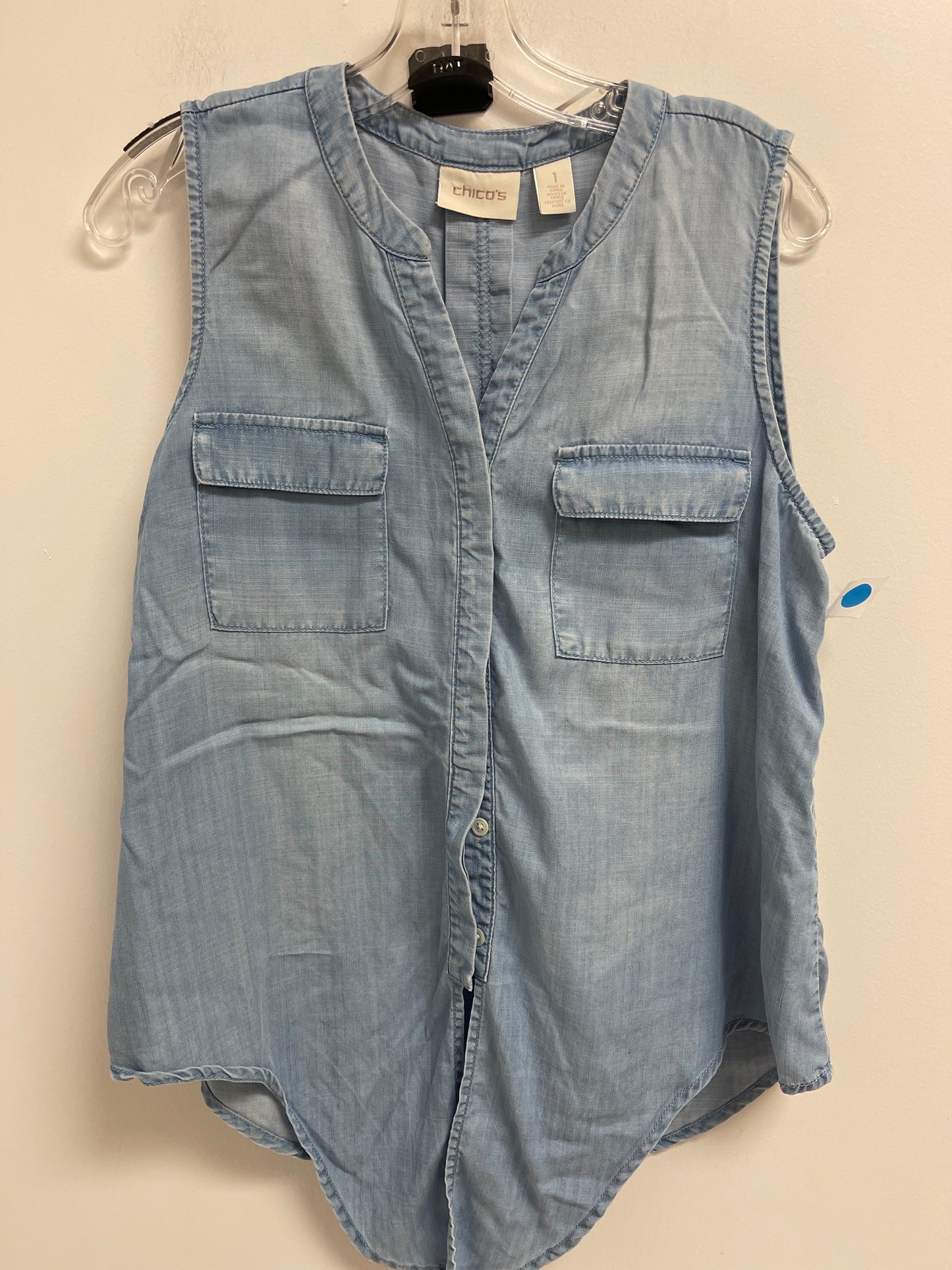 Top Sleeveless By Chicos In Blue Denim, Size: M