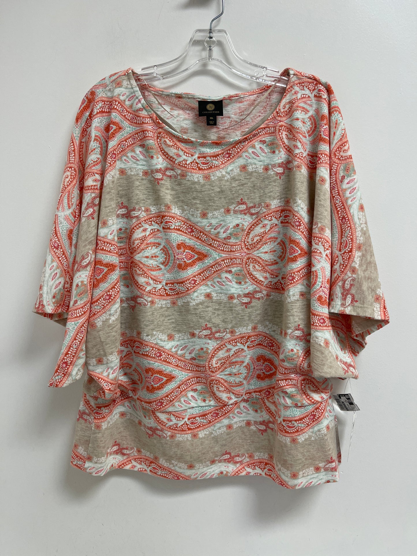 Top Short Sleeve By Jm Collections In Cream & Orange, Size: 2x