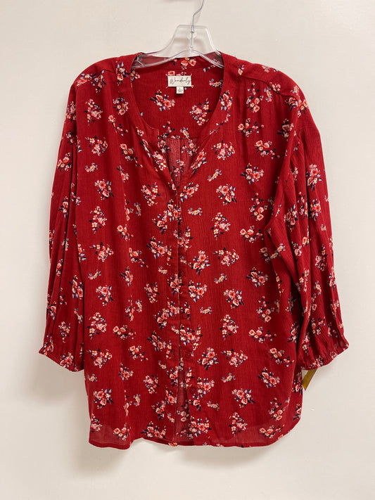 Top Long Sleeve By Wonderly In Red, Size: L