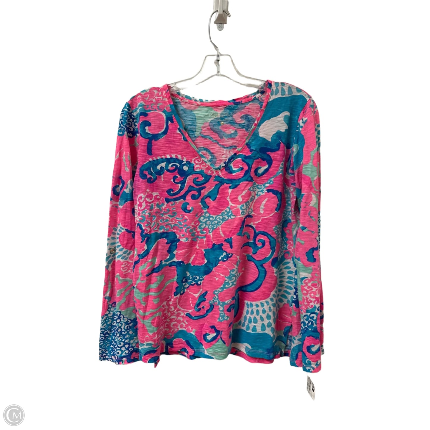 Top Long Sleeve Designer By Lilly Pulitzer In Blue & Pink, Size: S