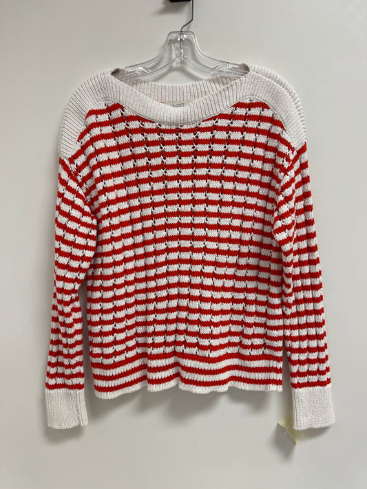 Sweater By Loft In Orange & White, Size: L