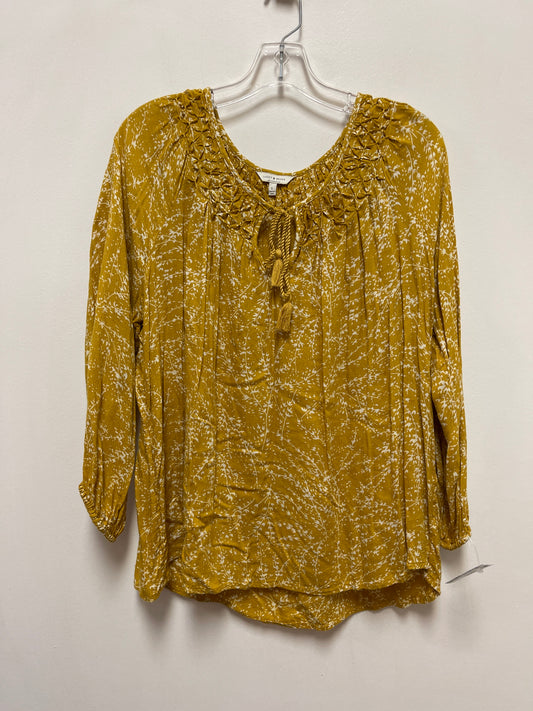 Top Long Sleeve By Lucky Brand In White & Yellow, Size: L