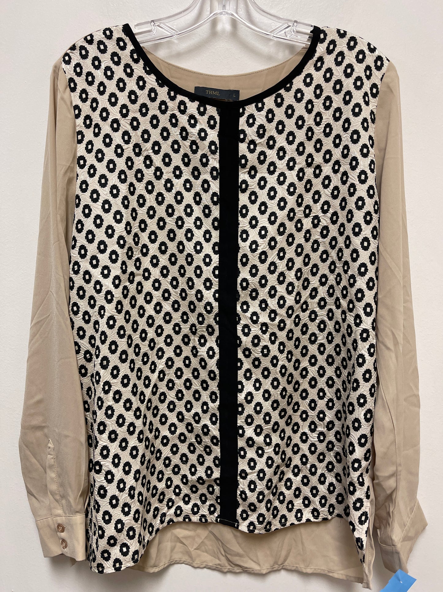 Top Long Sleeve By Thml In Black & Cream, Size: L