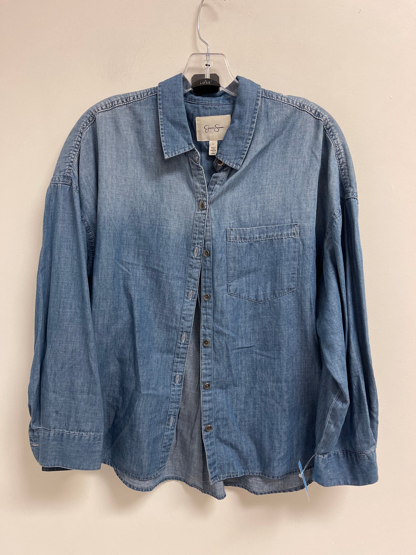 Top Long Sleeve By Jessica Simpson In Blue Denim, Size: L