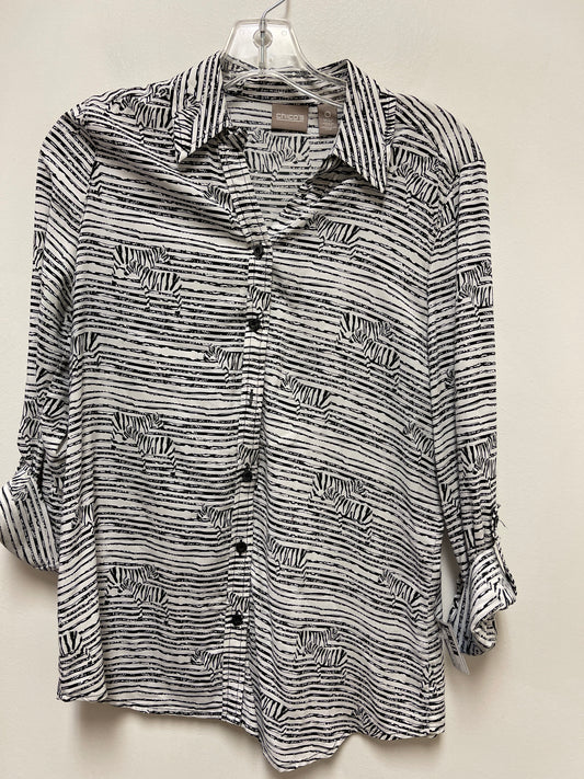 Top Long Sleeve By Chicos In Black & White, Size: S