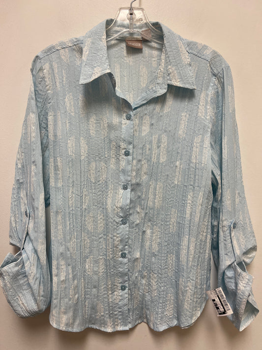 Blouse Long Sleeve By Chicos In Blue & White, Size: M