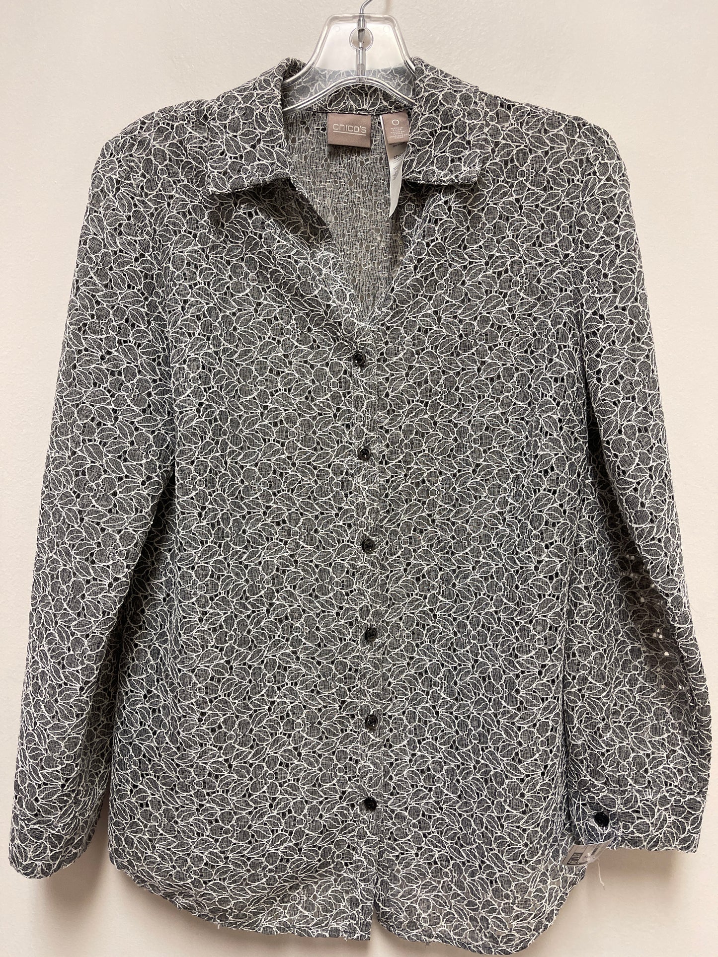 Blouse Long Sleeve By Chicos In Grey, Size: S