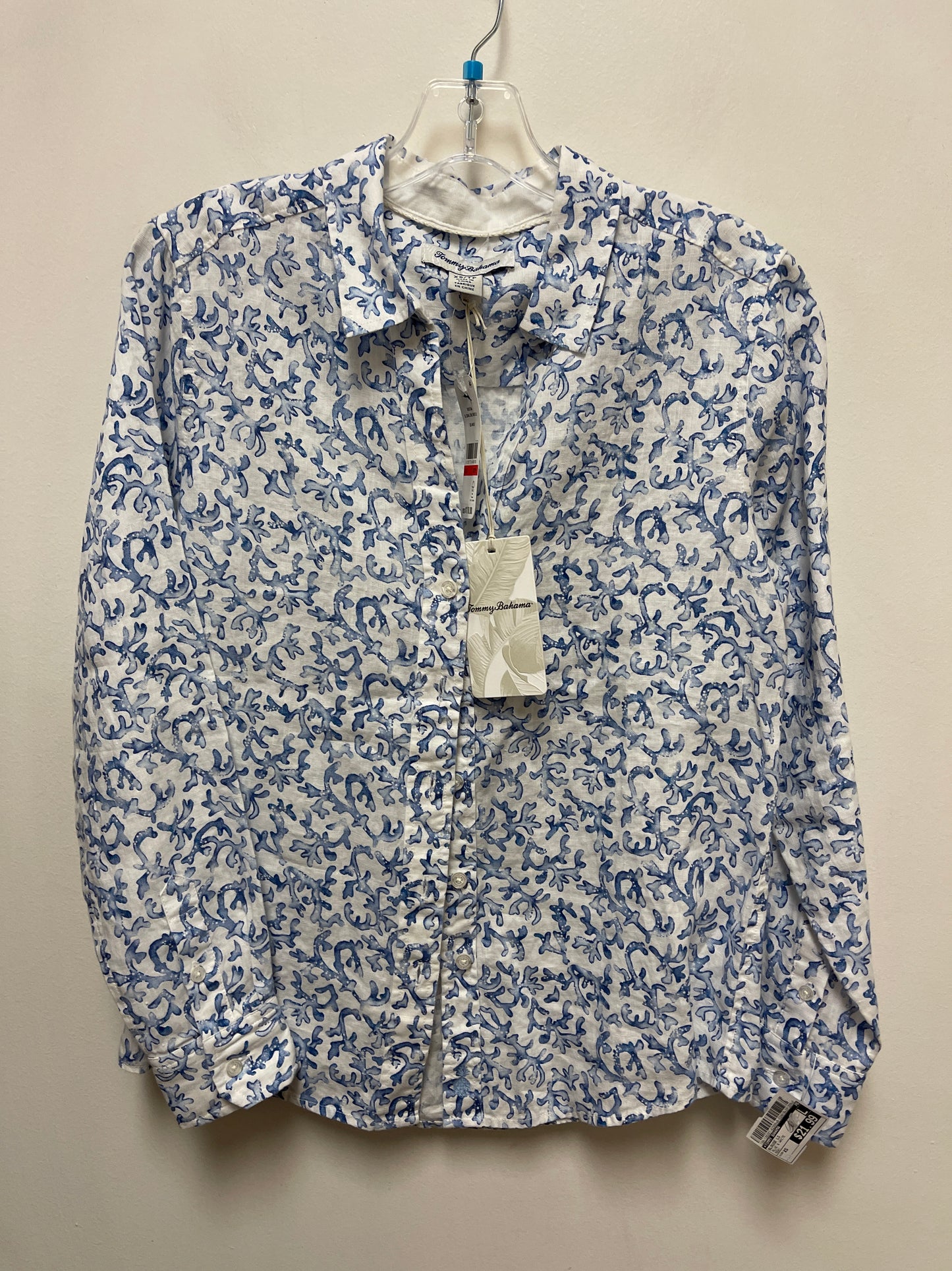 Blouse Long Sleeve By Tommy Bahama In Blue & White, Size: Xs