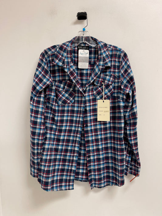 Blouse Long Sleeve By Clothes Mentor In Plaid Pattern, Size: L