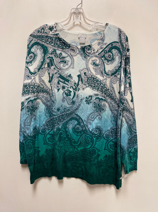 Sweater By Chicos In Green & White, Size: M
