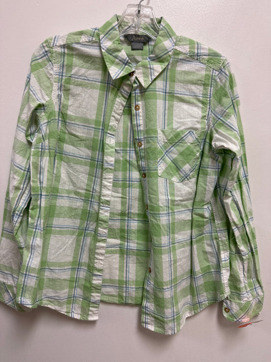 Blouse Long Sleeve By Natural Reflections In Green & White, Size: S