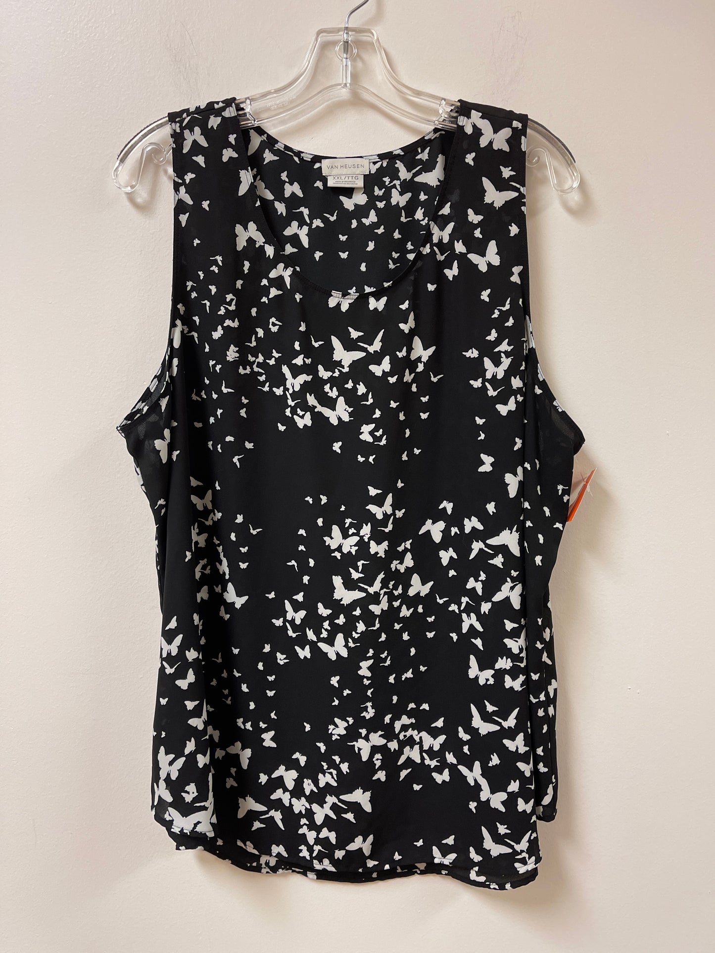 Top Sleeveless By Van Heusen In Black & White, Size: 2x