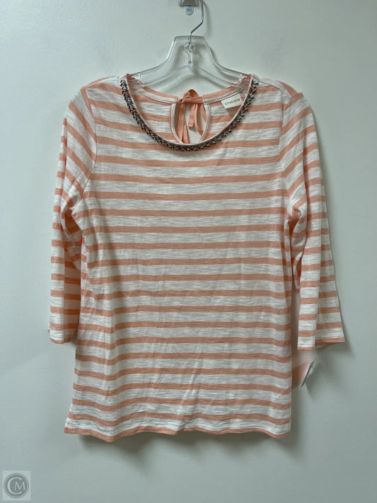 Top Long Sleeve By Chicos In Orange & White, Size: S