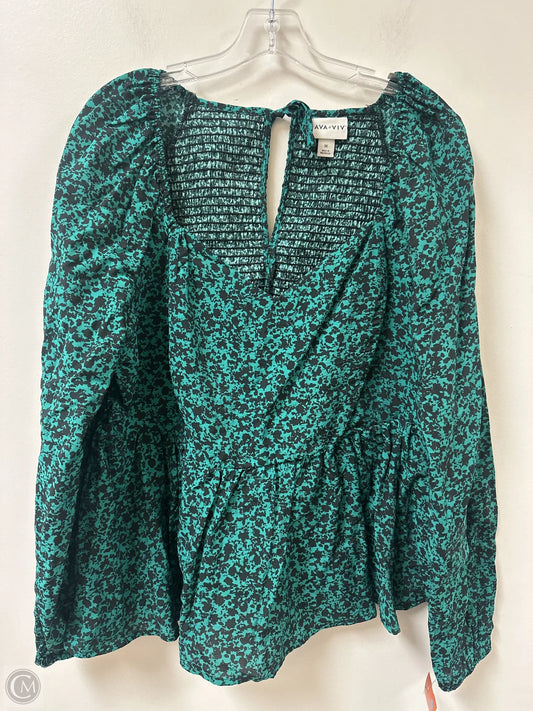 Top Long Sleeve By Ava & Viv In Black & Green, Size: 1x