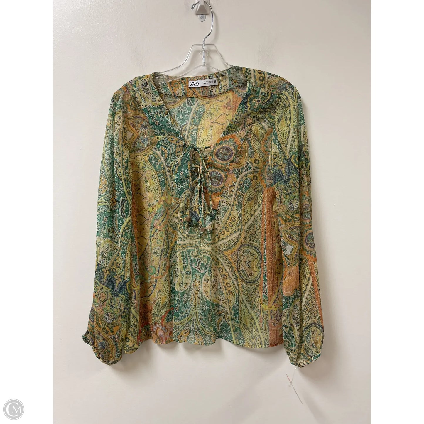 Top Long Sleeve By Zara In Green & Yellow, Size: L
