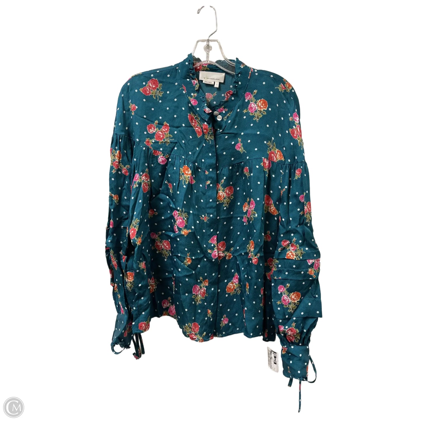Blouse Long Sleeve By Anthropologie In Teal, Size: L