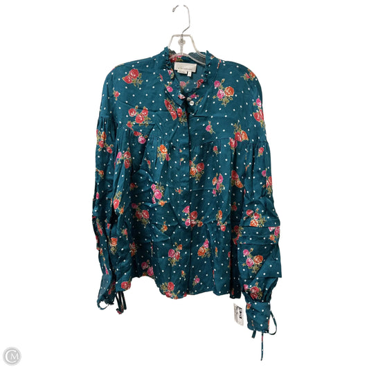 Blouse Long Sleeve By Anthropologie In Teal, Size: L