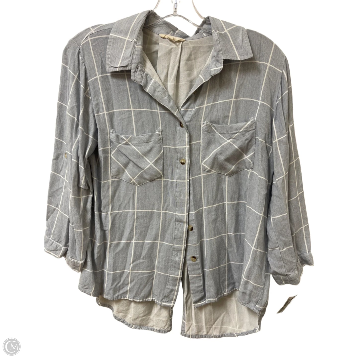 Blouse Long Sleeve By Clothes Mentor In Blue & White, Size: L