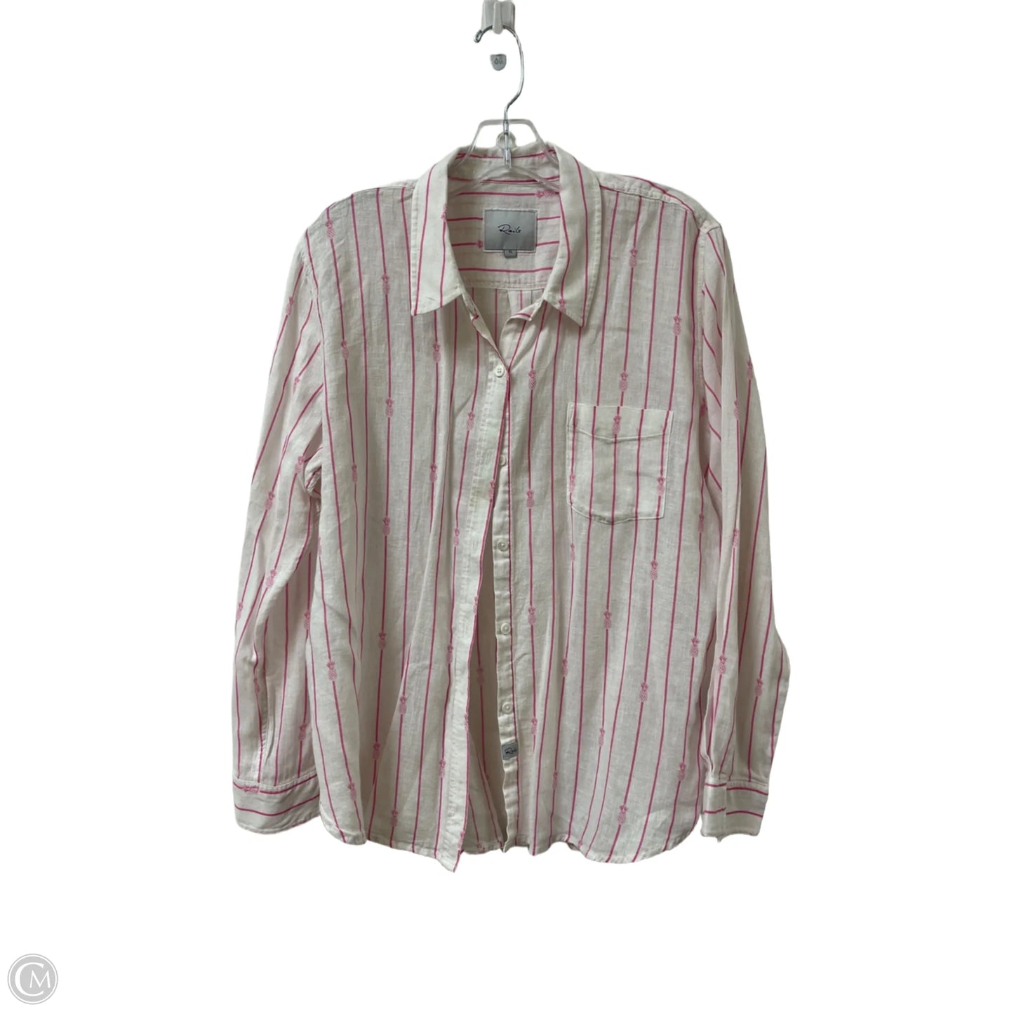 Blouse Long Sleeve By Rails In Pink & White, Size: Xl