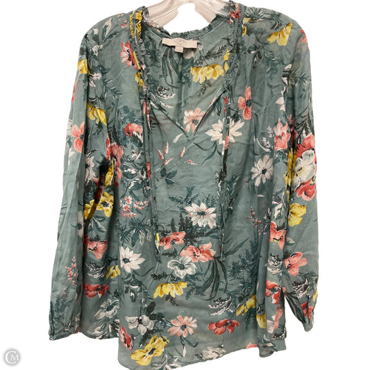 Top Long Sleeve By Loft In Floral Print, Size: 1x
