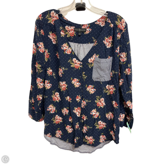 Blouse Long Sleeve By Fred David In Blue & White, Size: L