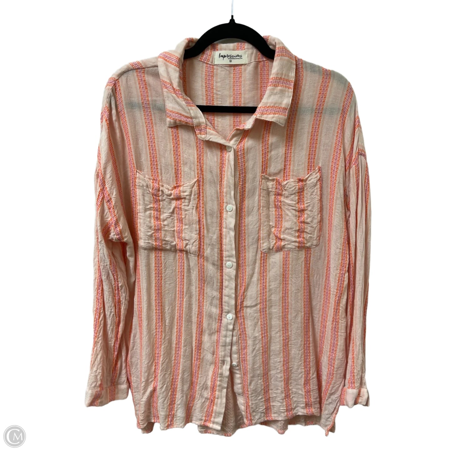 Blouse Long Sleeve By Impressions In Orange & Pink, Size: M