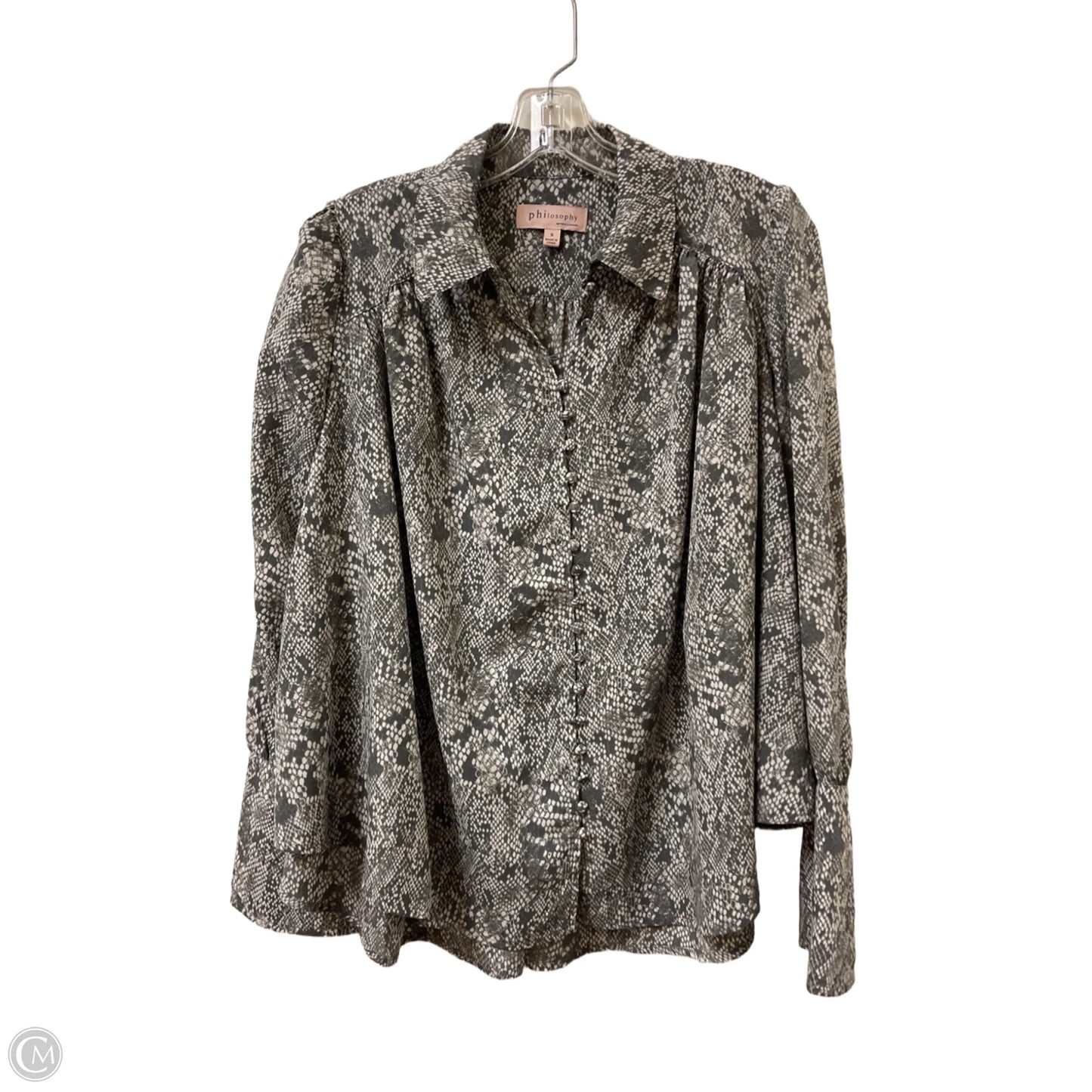 Blouse Long Sleeve By Philosophy In Snakeskin Print, Size: S