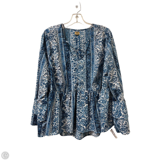 Top Long Sleeve By True Craft In Blue & White, Size: 2x