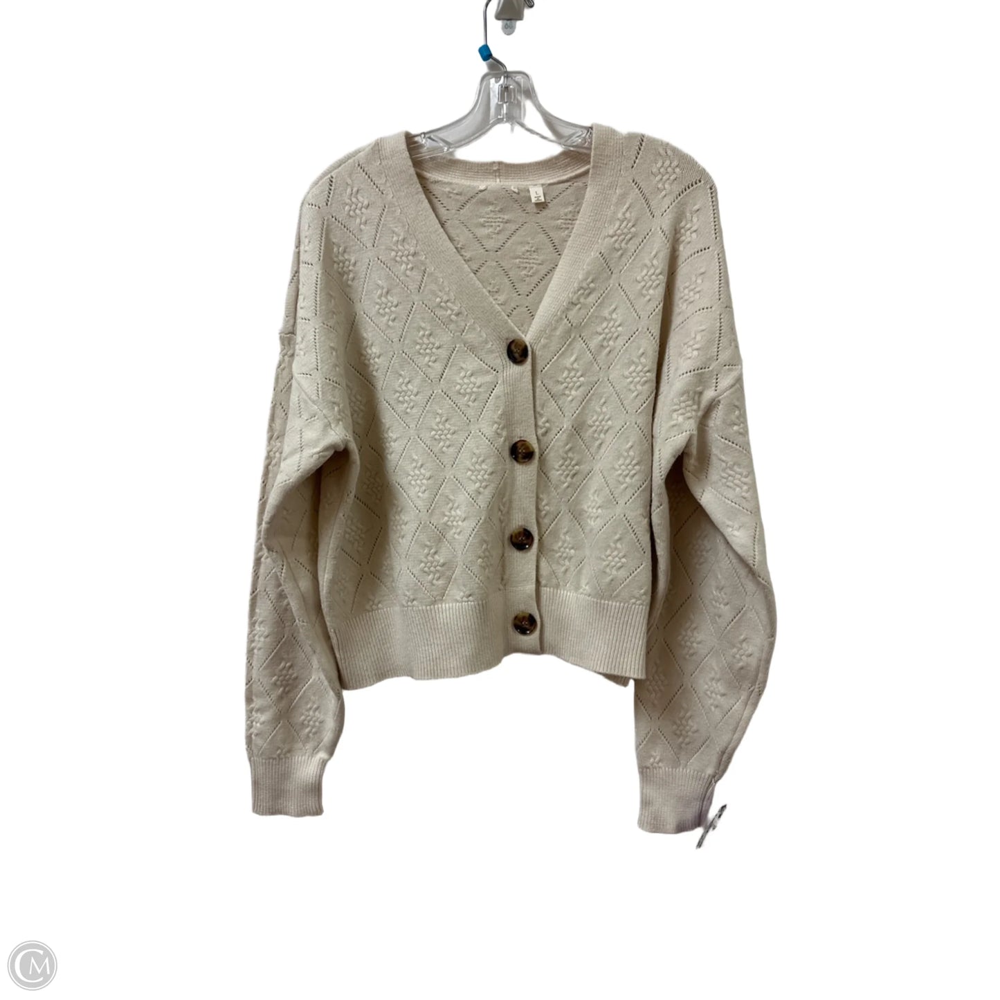 Sweater Cardigan By Clothes Mentor In Cream, Size: L