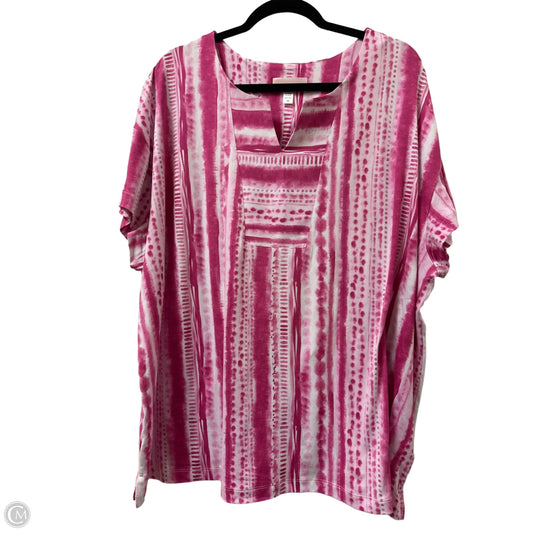 Top Short Sleeve By Clothes Mentor In Pink & White, Size: 2x