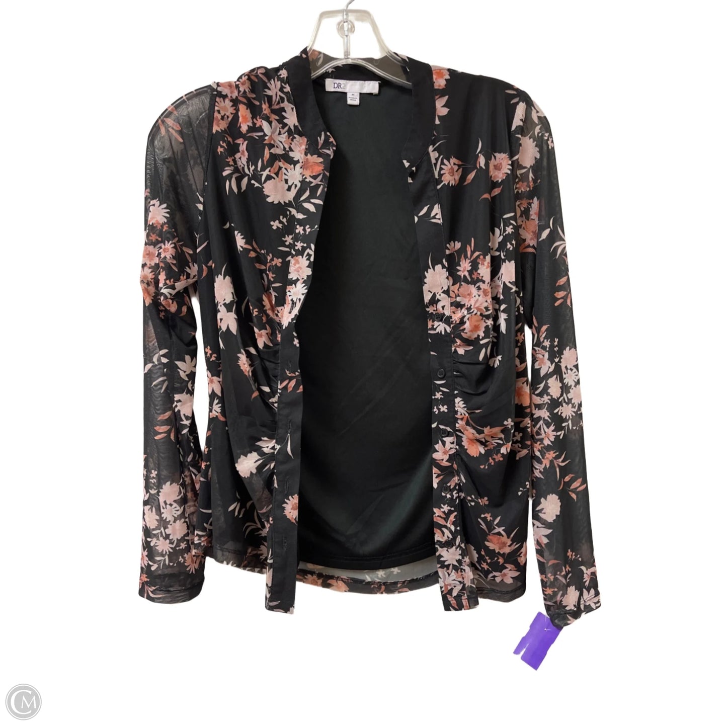 Blouse Long Sleeve By Dr2 In Black & Pink, Size: M