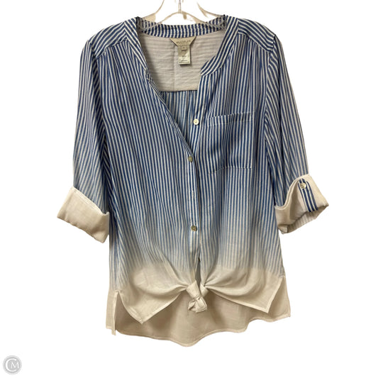 Blouse Long Sleeve By Multiples In Blue & White, Size: S
