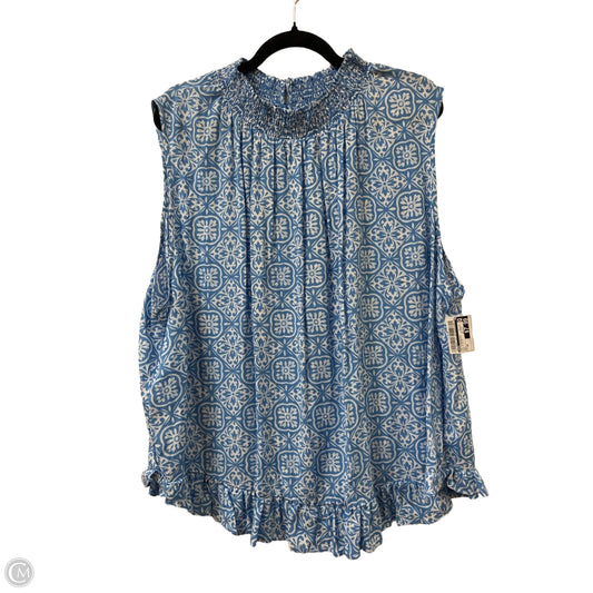 Top Sleeveless By Cato In Blue & White, Size: 4x