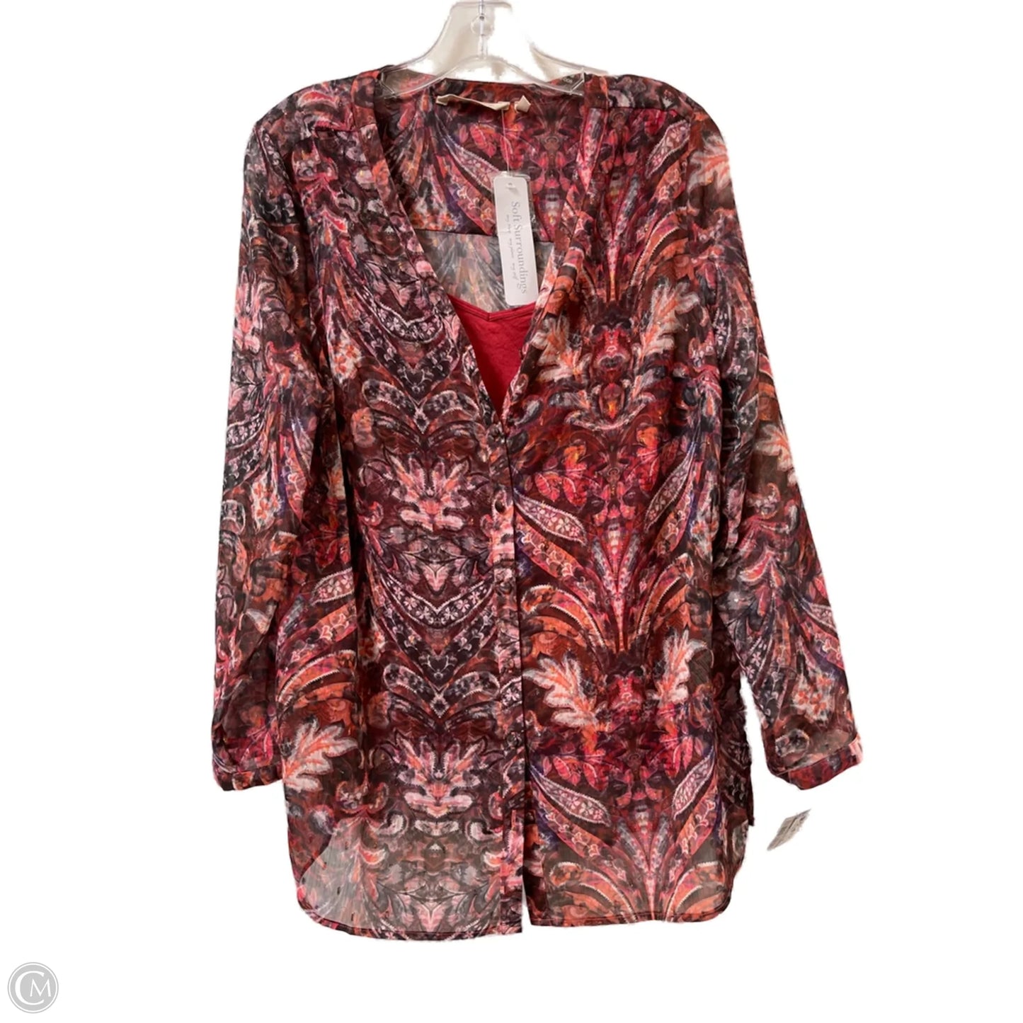 Top 2pc Long Sleeve By Soft Surroundings In Black & Red, Size: M