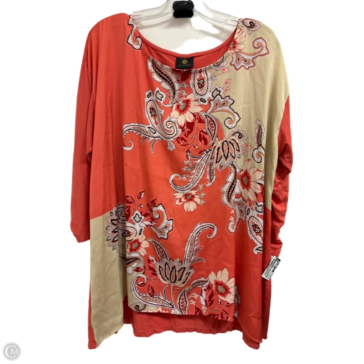 Top Long Sleeve By Jm Collections In Cream & Pink, Size: Xl