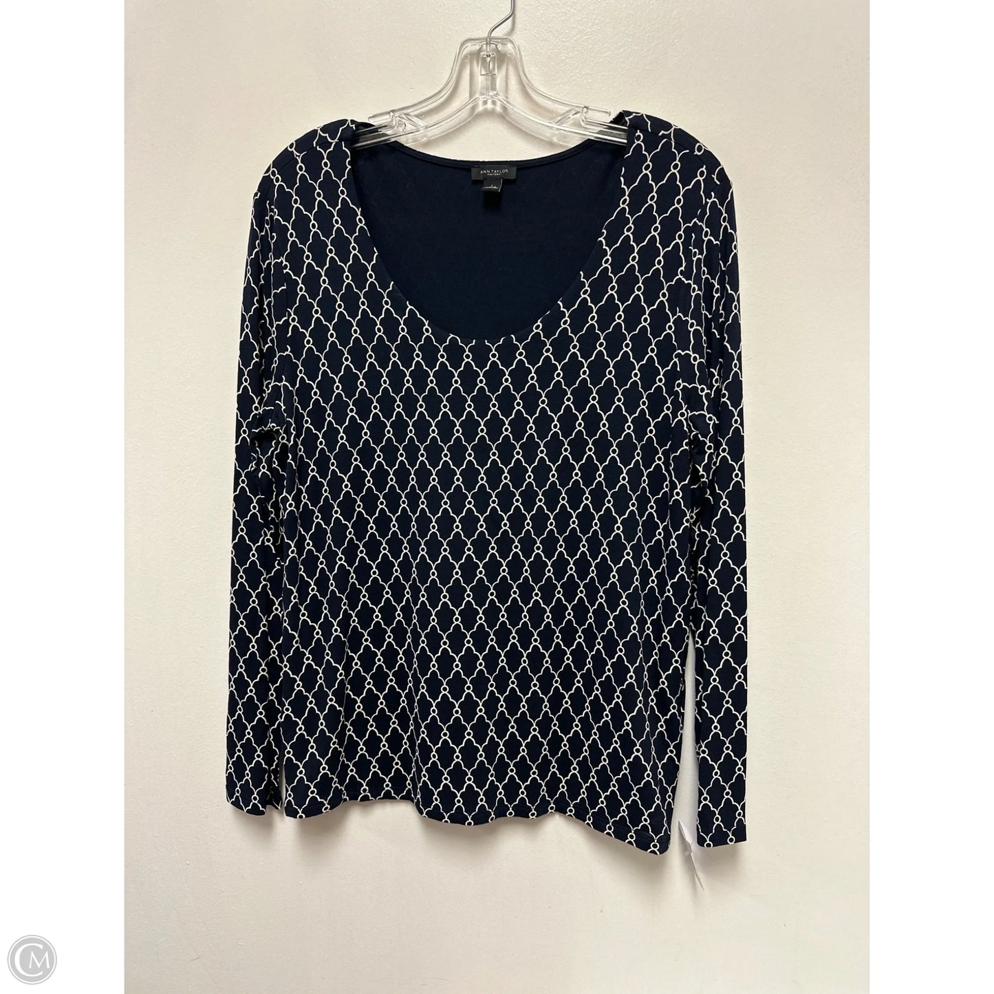 Top Long Sleeve By Ann Taylor In Blue & Cream, Size: L