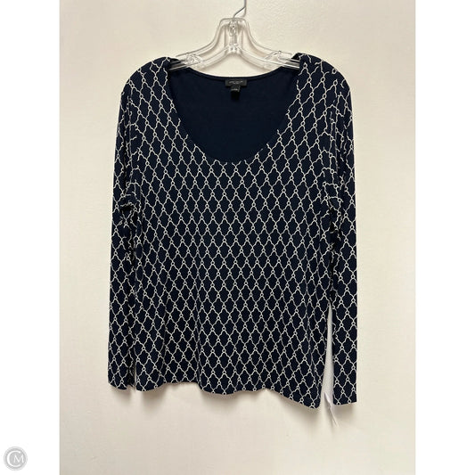 Top Long Sleeve By Ann Taylor In Blue & Cream, Size: L