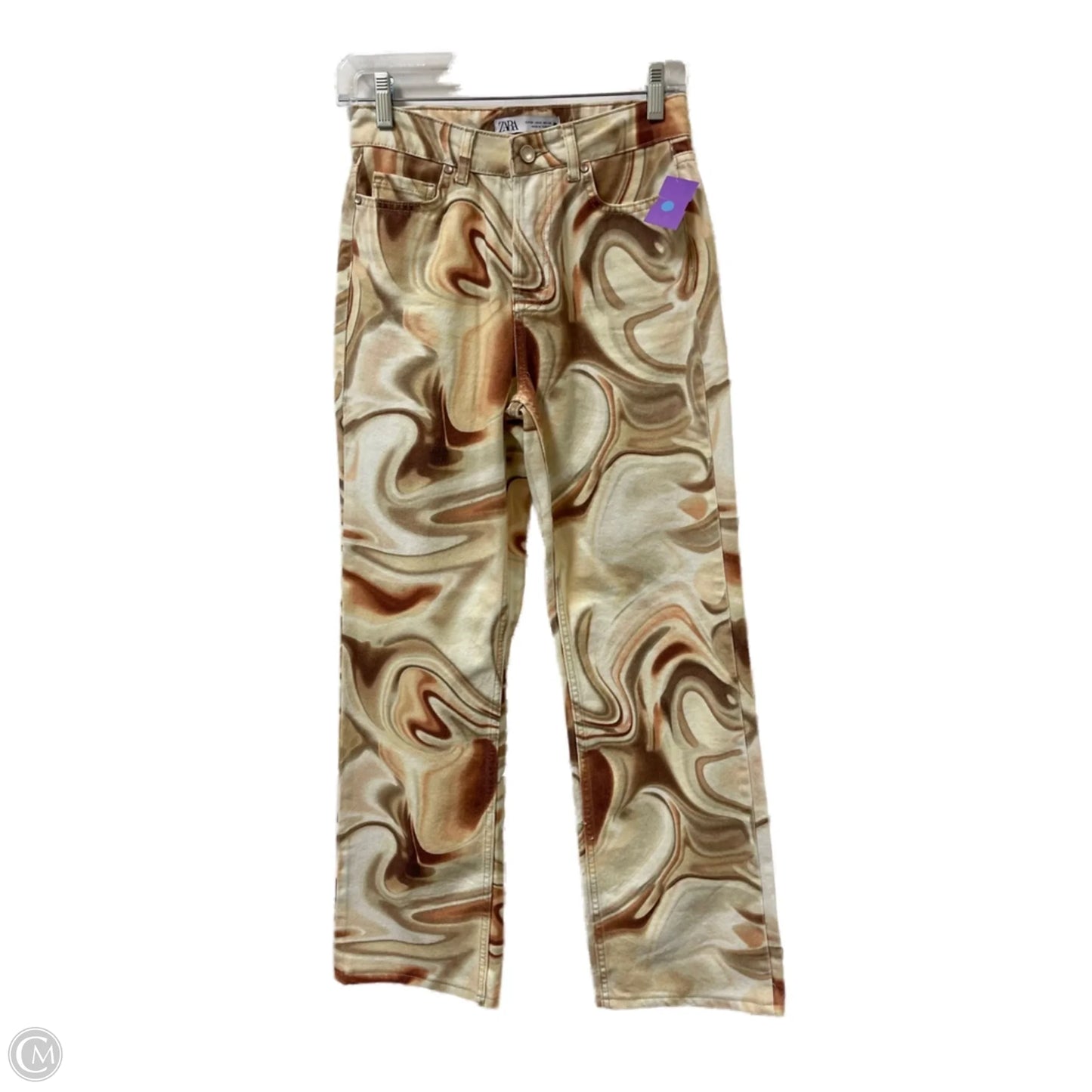 Jeans Straight By Zara In Brown & Cream, Size: 0