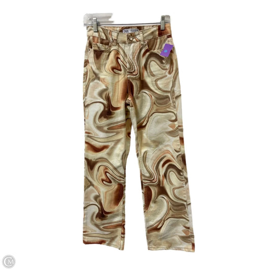 Jeans Straight By Zara In Brown & Cream, Size: 0