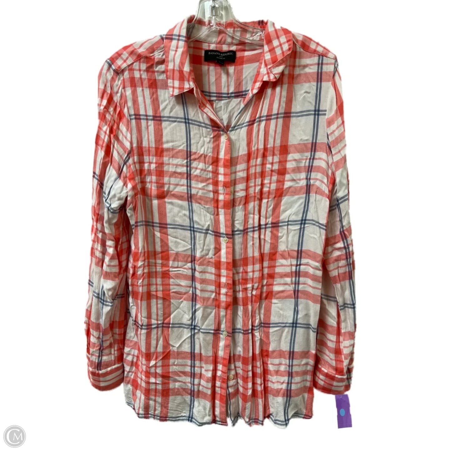 Blouse Long Sleeve By Banana Republic In Plaid Pattern, Size: L