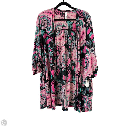 Kimono By Clothes Mentor In Black & Pink, Size: 2x