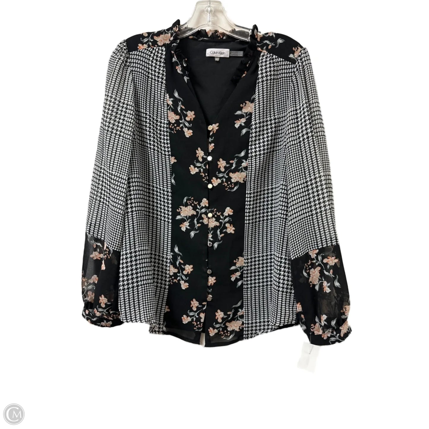 Top Long Sleeve By Calvin Klein In Black & White, Size: S