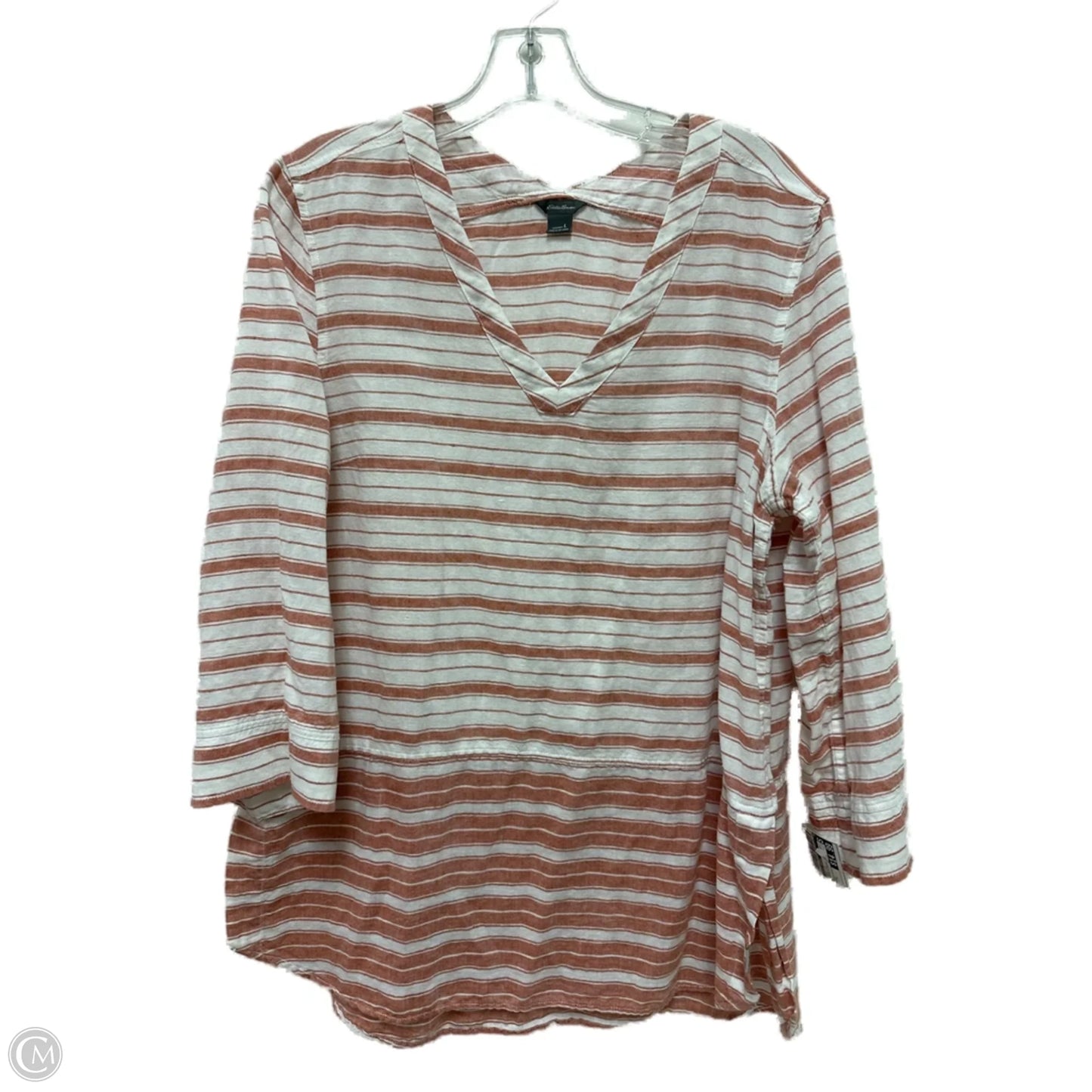 Tunic Long Sleeve By Eddie Bauer In Orange & White, Size: L