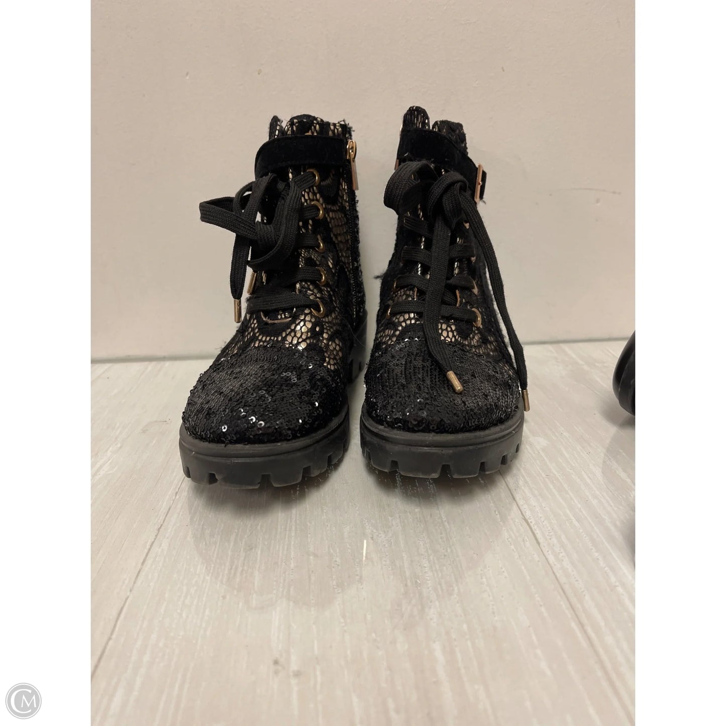 Boots Combat By Bamboo In Black & Gold, Size: 7.5