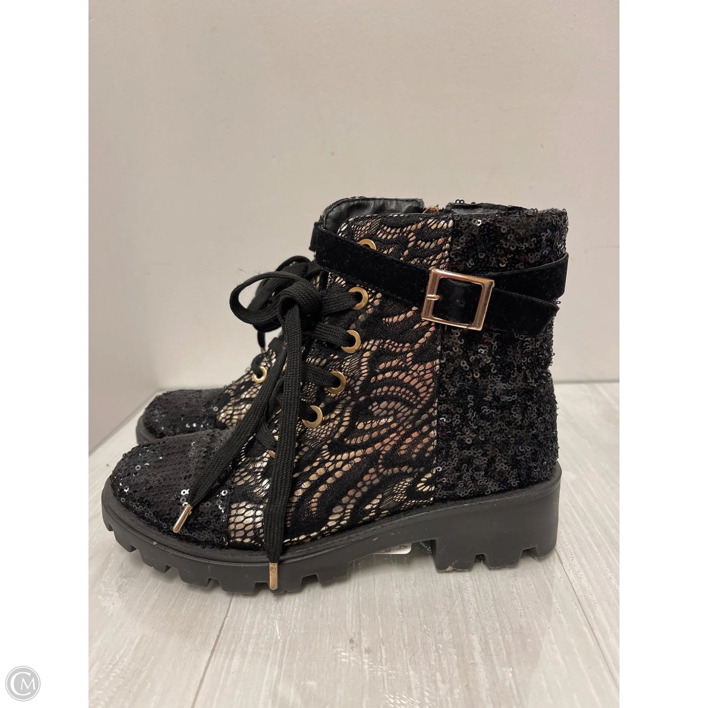 Boots Combat By Bamboo In Black & Gold, Size: 7.5