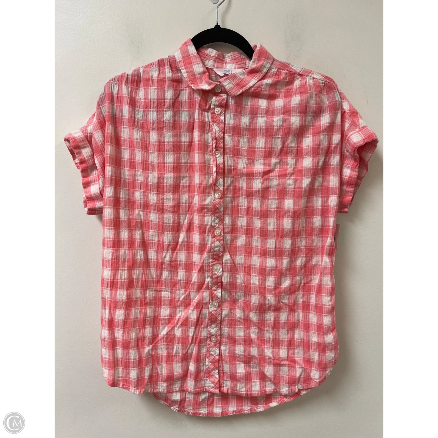 Blouse Short Sleeve By Time And Tru In Pink & White, Size: S