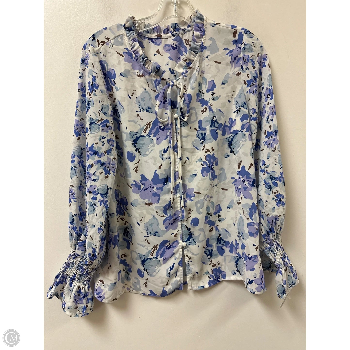 Blouse Long Sleeve By Clothes Mentor In Purple & White, Size: L