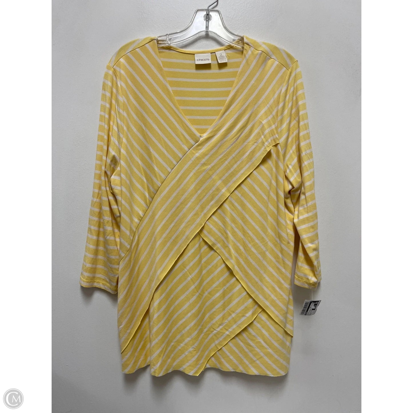 Top Long Sleeve By Chicos In White & Yellow, Size: L