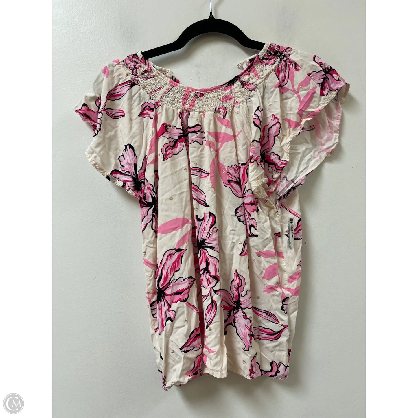 Top Short Sleeve By Harve Bernard In Cream & Pink, Size: M